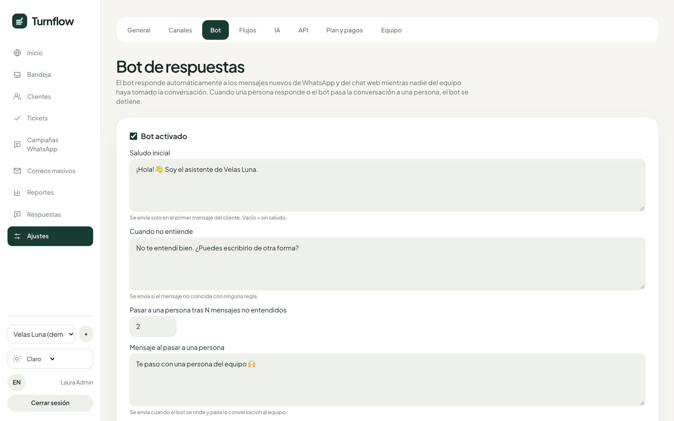 Configuración del bot de respuestas