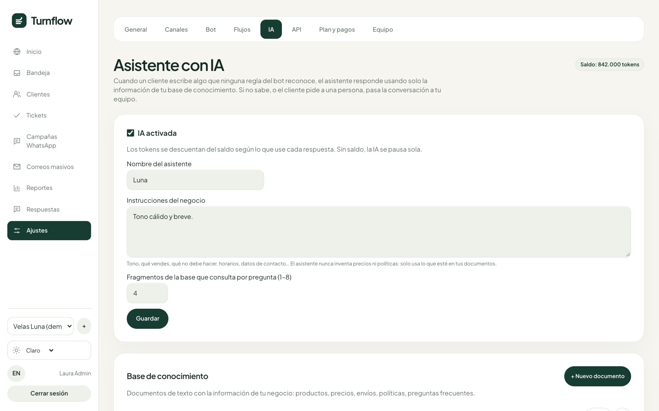 Asistente con IA y base de conocimiento