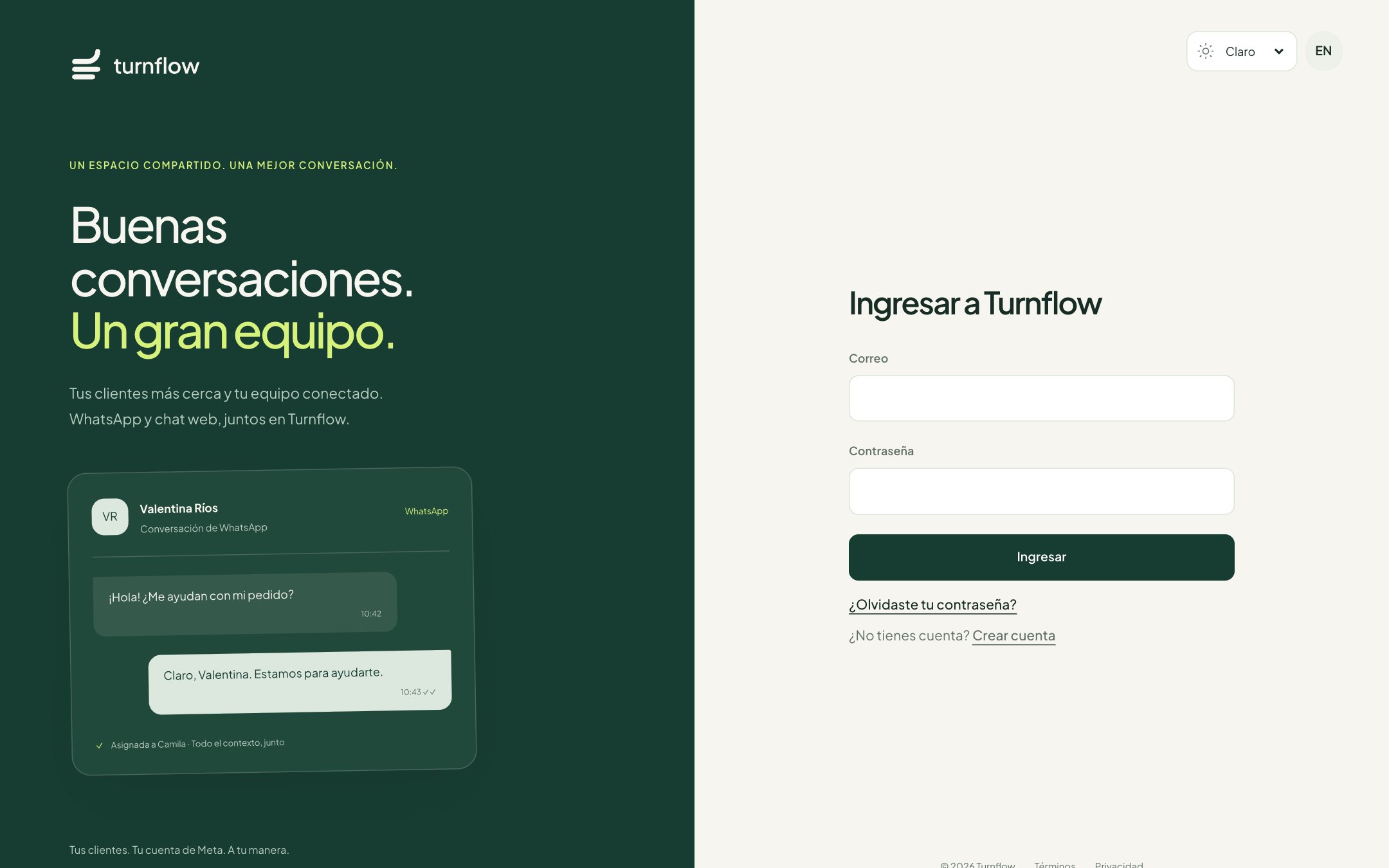 Pantalla de ingreso a Turnflow