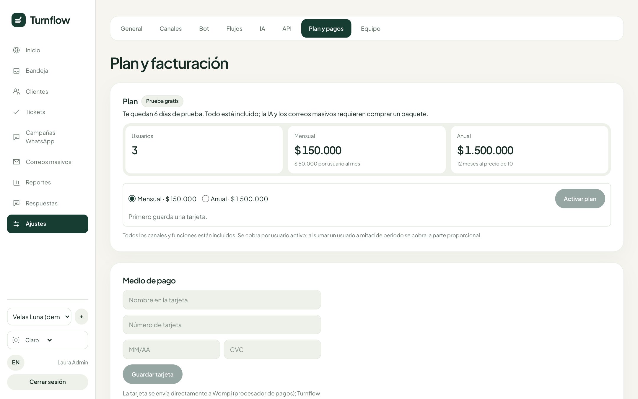 Plan y facturación